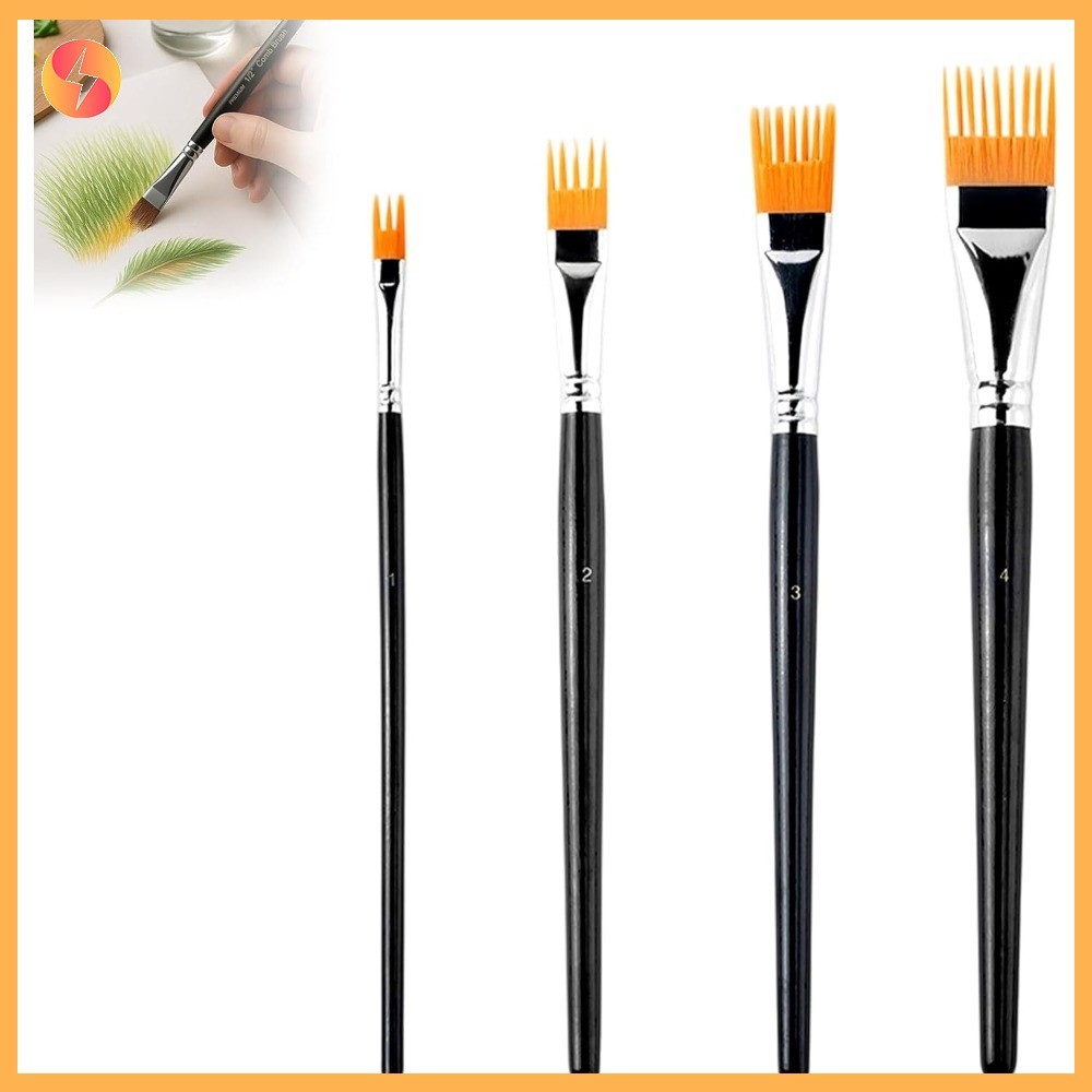 Conjunto De Pente De Escova Profissional 4 Tamanhos Cerdas De Nylon Cabo Curto Pincéis De Pintura Para Óleo Acrí