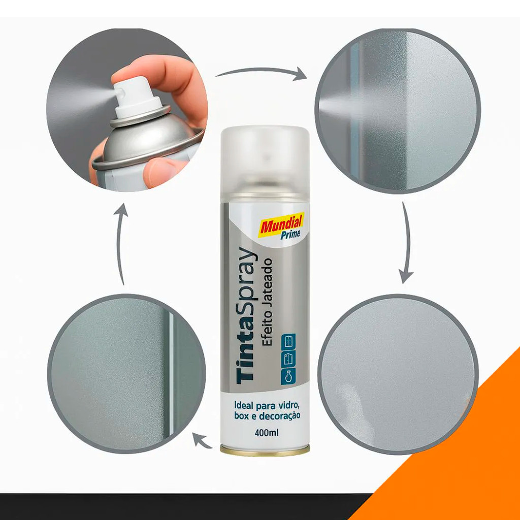 Detalhes do Tinta Spray Decorativa Efeito Jateado Fosco para Vidro e Acrílico Blindex – 400ml Mundial Prime