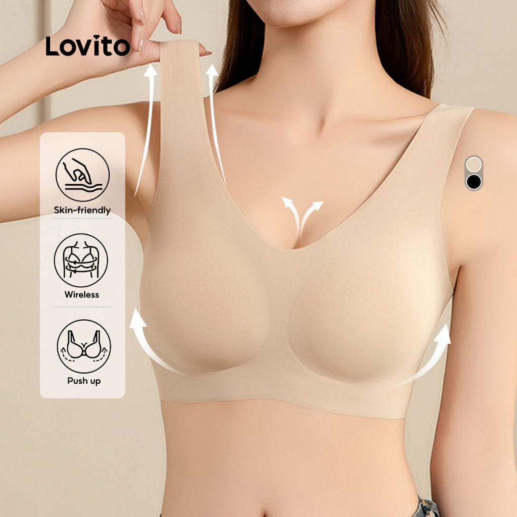 Lovito Bralette Anti-Caída e Ajustável Sem Fio de Contato Suave Push Up Mãe/Verão para Mulheres LNE121087