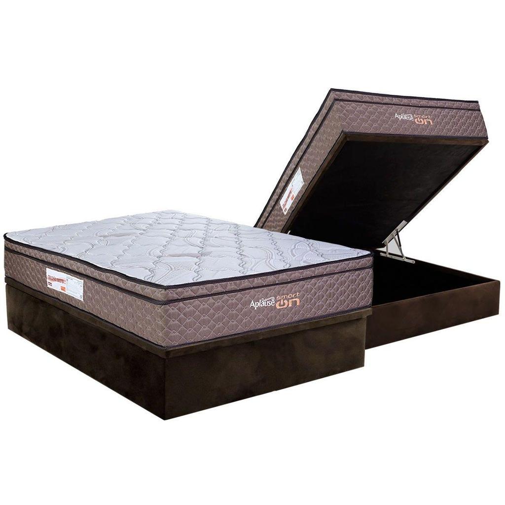 Cama Box Baú Casal: Colchão Magnético Paropas c/ Vibro Massagem Aplause Smart Brown + Base CRC Suede Brown (138x188)