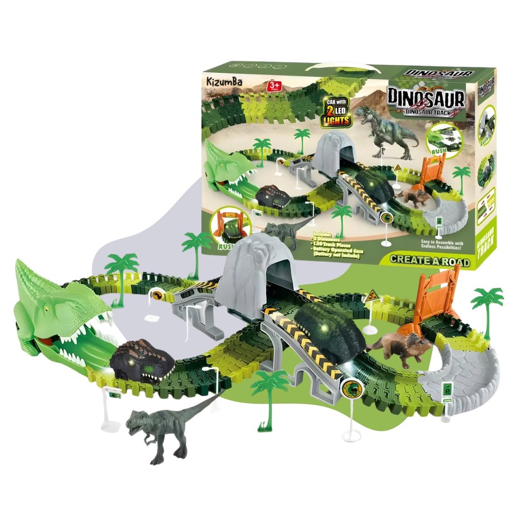 Pista de Corrida Dinossauro Túnel Trilhos Brinquedo Temático Aventura Jurrasic Park Infantil Kizumba em Oferta na Shopee
