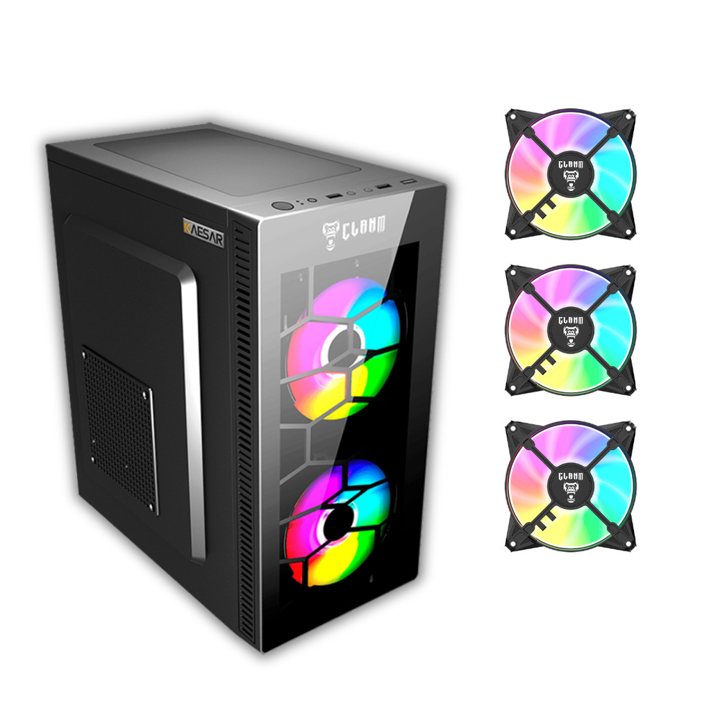 Gabinete Gamer Kaesar com Vidro Frontal Mid Tower Clanm Com 3 Fans ARGB