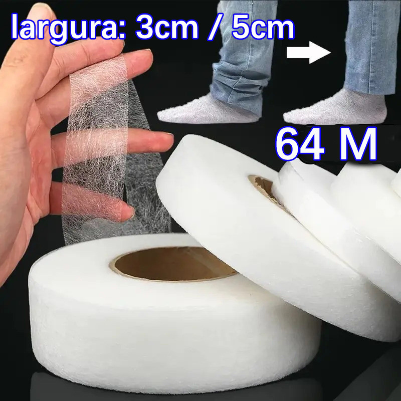 fita termocolante para tecido,Fita Adesiva De Entretela De 64M, Fitas De Bainha De Engomar, Costura DIY Para Encurtar