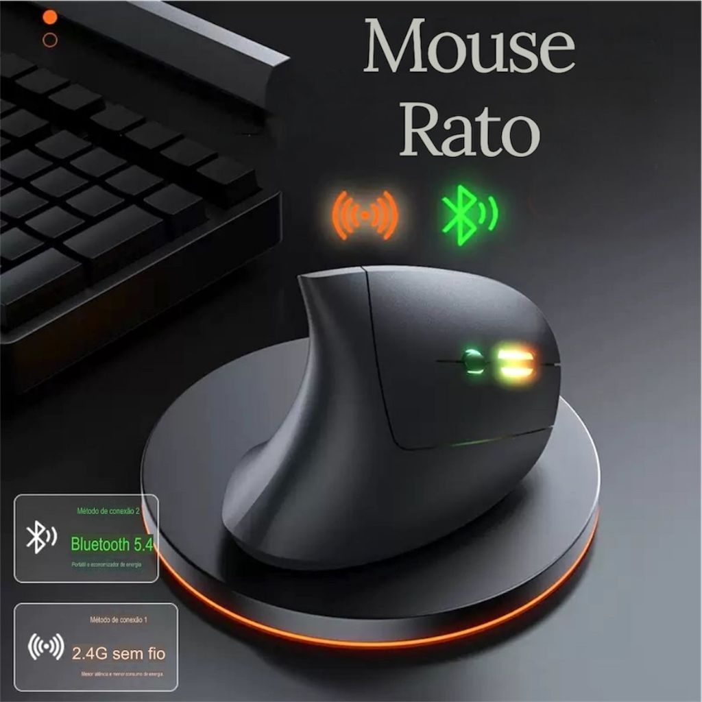 Mouse Rato Vertical Ergonômico Sem Fio Usb Portátil Modelo Cor Preta ou com Bluetooth Escolha O Modo em Oferta na Shopee