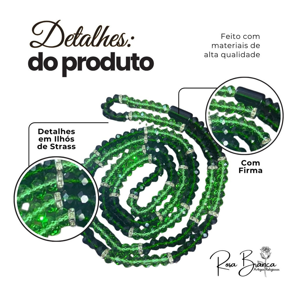 Guia Fio de Contas Verde com 65cm de Cristal com Firma Oxóssi ou Caboclo Umbanda e Candomble