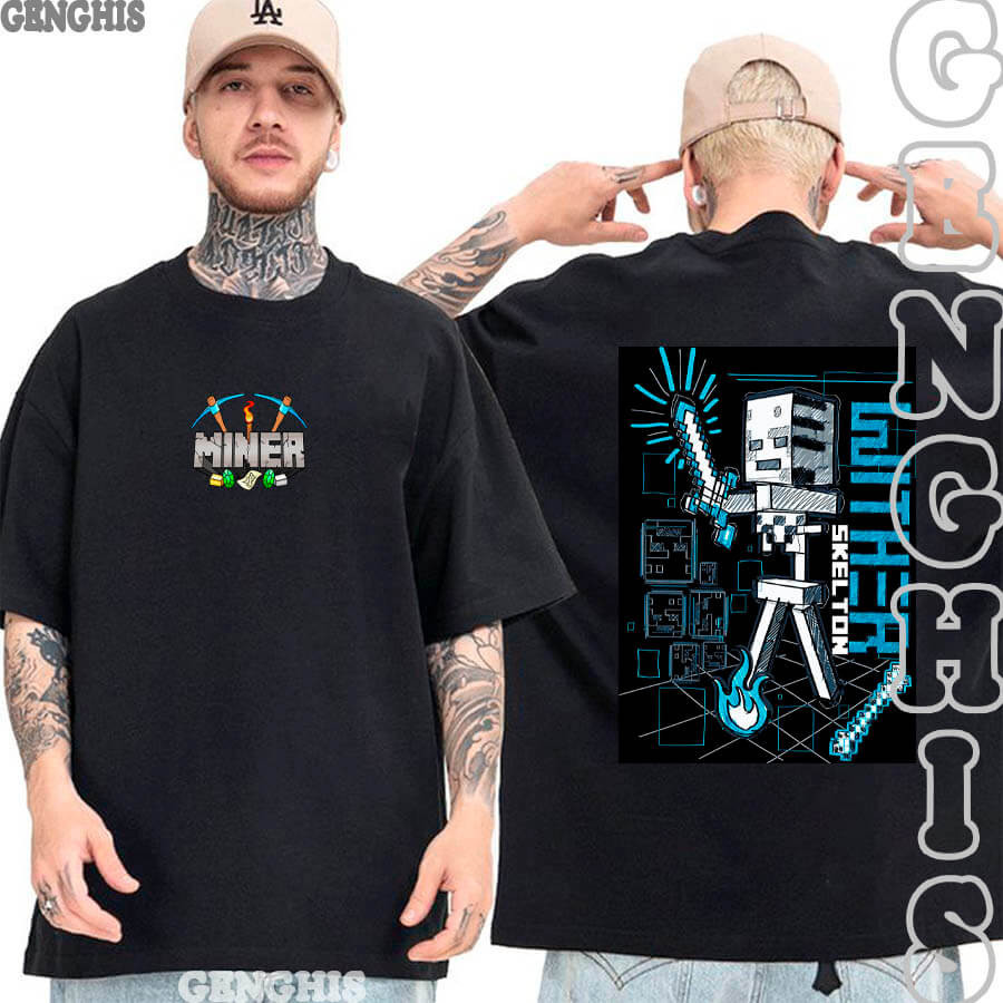 Camisa Esqueleto Minecraft Jogo Sobrevivência Skeleton Camiseta Infantil Adulto Camisa Algodão