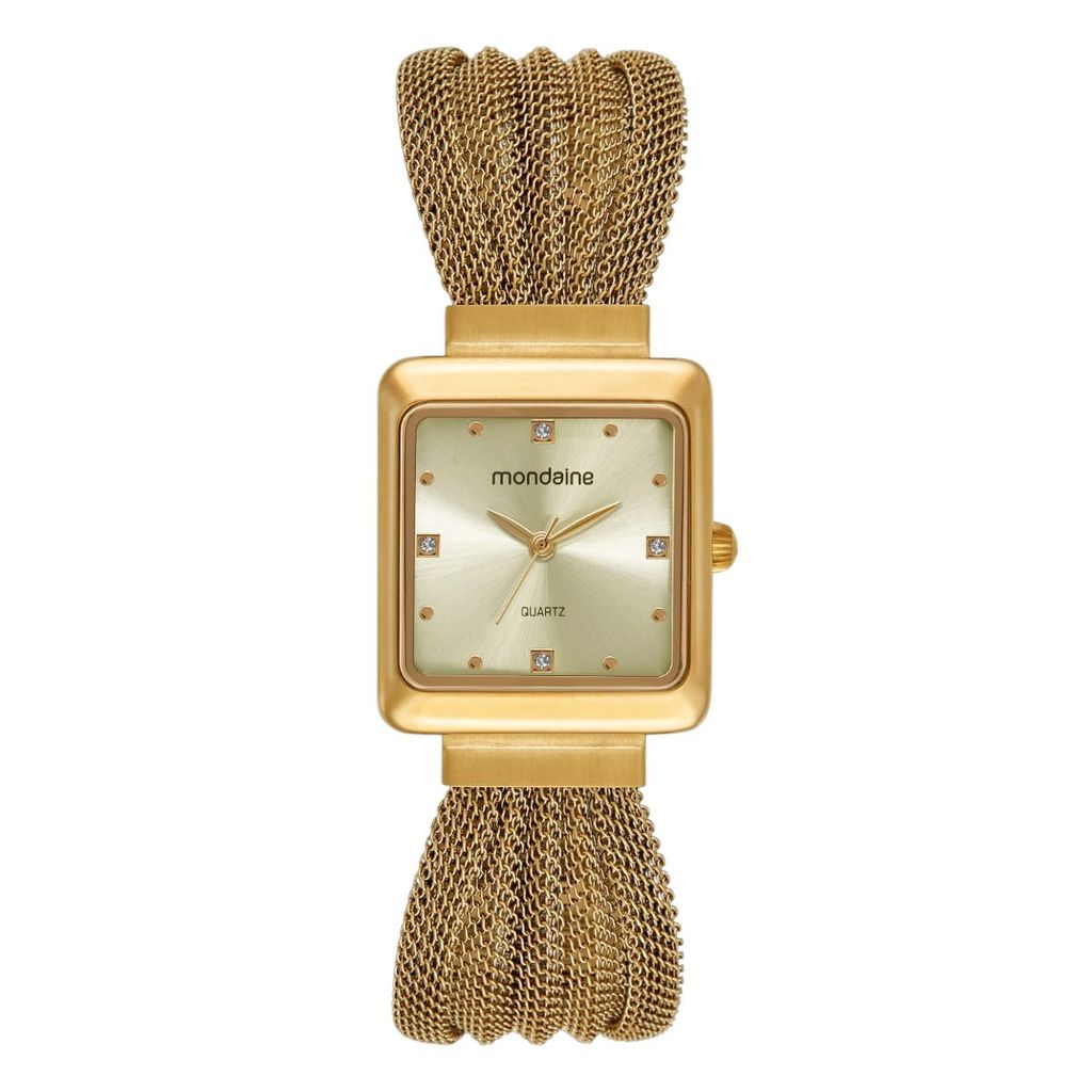 RELÓGIO MONDAINE FEMININO DOURADO QUADRADO 32986LPMVDE1