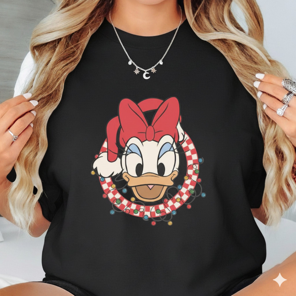 Camiseta Feminina Casual De Algodão Puro Com Modelagem Solta E Estampa Natalina Da Margarida Da Disney
