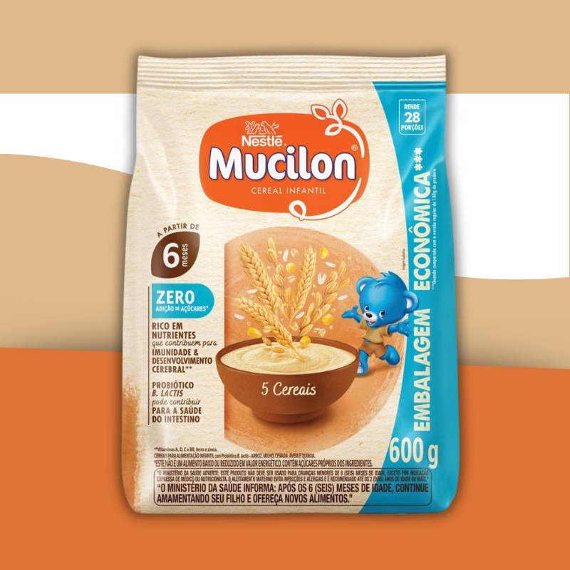 Mucilon 5 Cereais Zero Açúcar Cereal Infantil 600g em Oferta na Shopee