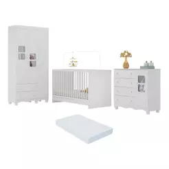 Quarto de Bebê Completo com Berço 3 em 1 com Colchão Incluso Luna Multimóveis MP4544