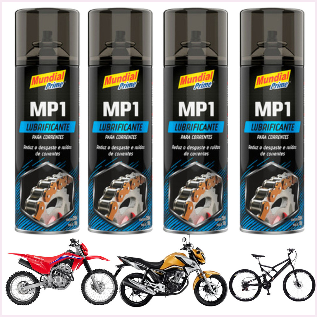 Kit 4 Lubrificantes de Corrente MP1 Spray 200ml Mundial Prime – Proteção e Desempenho para Correntes