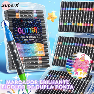 Caneta Marcadora Glitter Dupla Ponta 48/72/96 Cores | Arte, Escola, Planner, Desenho em Oferta na Shopee