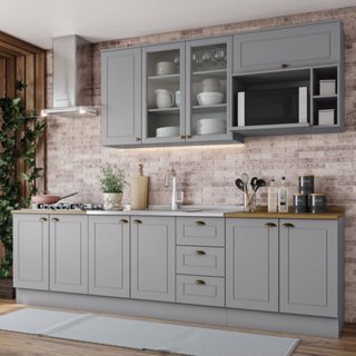 Cozinha Completa 6 Peças com Aéreo Microondas Emily Cinza/Nature em Oferta na Shopee