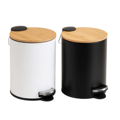 Lixeira Pedal C/ Tampa Bambu 3 Litros Cesto de Lixo Banheiro Cozinha