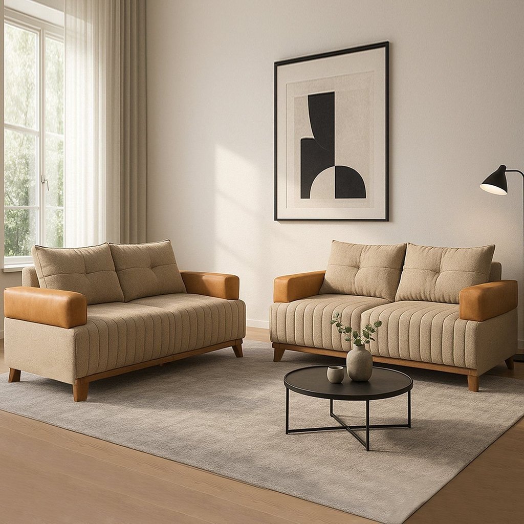 Conjunto Sofá 3 e 2 Lugares Linho Aveludado em Oferta na Shopee