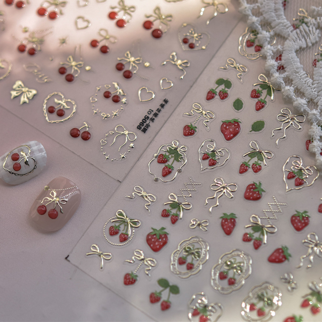 Adesivo de Manicure tomani brilho metálico de alta qualidade morango arco jóias acessórios decoração feriado em Oferta na Shopee
