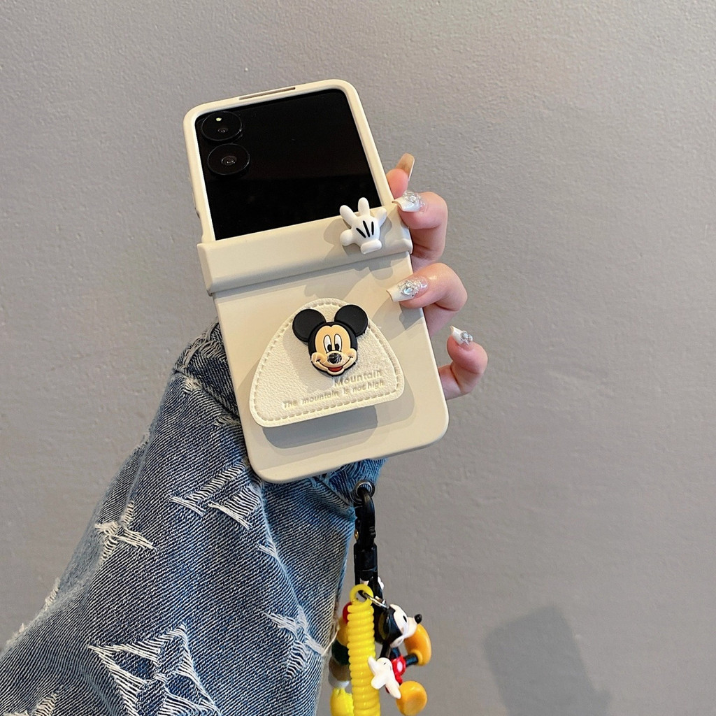 Samsung Galaxy Z Flip7 Bonito Desenho Animado Mickey Suporte Para mixflip2 Capa De Telefone Com Tela Dobrável Branco Lei