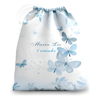 10 Sacolinhas Personalizadas tecido Jardim  Borboletas Azul Bebe 30 cm x 20 cm em Oferta na Shopee