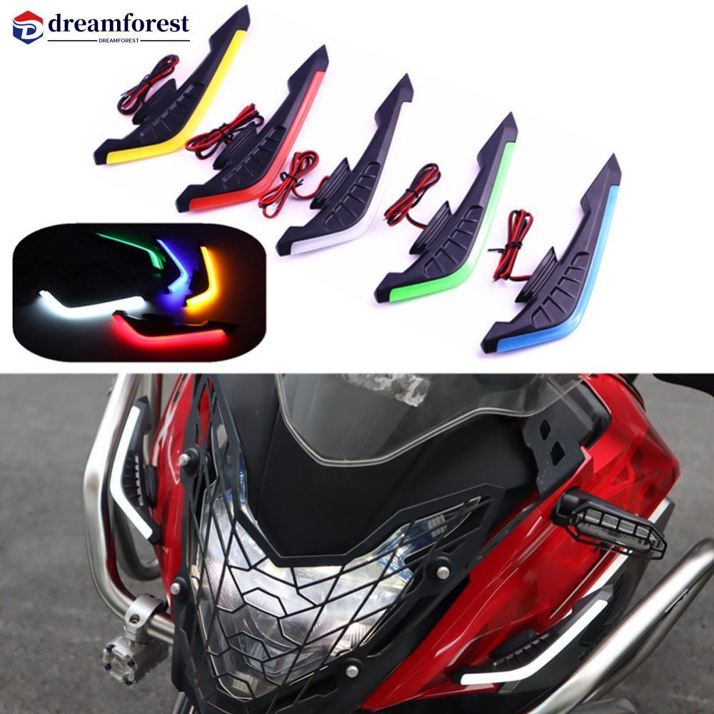 DREAMFOREST 2 Pçs Motocicleta Frente Lateral Spoiler Winglets Conjunto De Asa Aerodinâmica Asas De Vento Fixas Com Luzes
