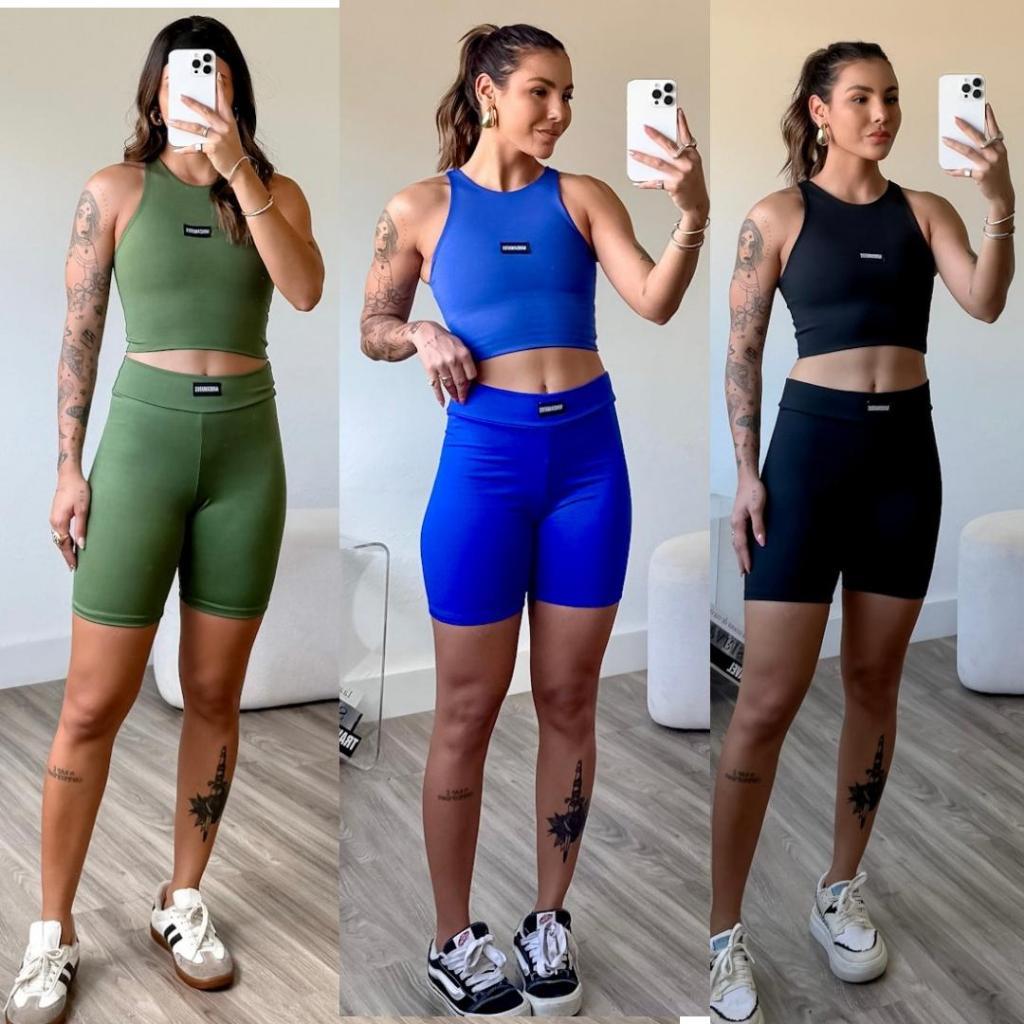 kit 3 Conjunto Feminino Academia Top academia short Legging conjunto para academia conjunto fitness em Oferta na Shopee