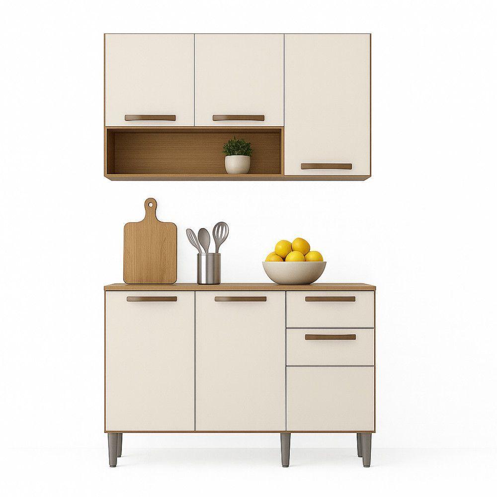 Kit Armário De Cozinha Alba Aéreo E Balcão 3 Portas Cinamomo/off White em Oferta na Shopee