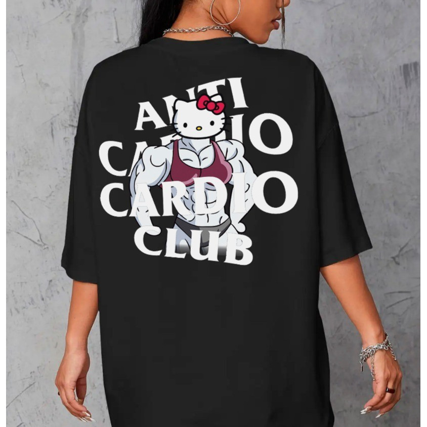 Camiseta Feminina Anti Cardio Club Academia 100% Algodão Caminhada Blusa Oversized