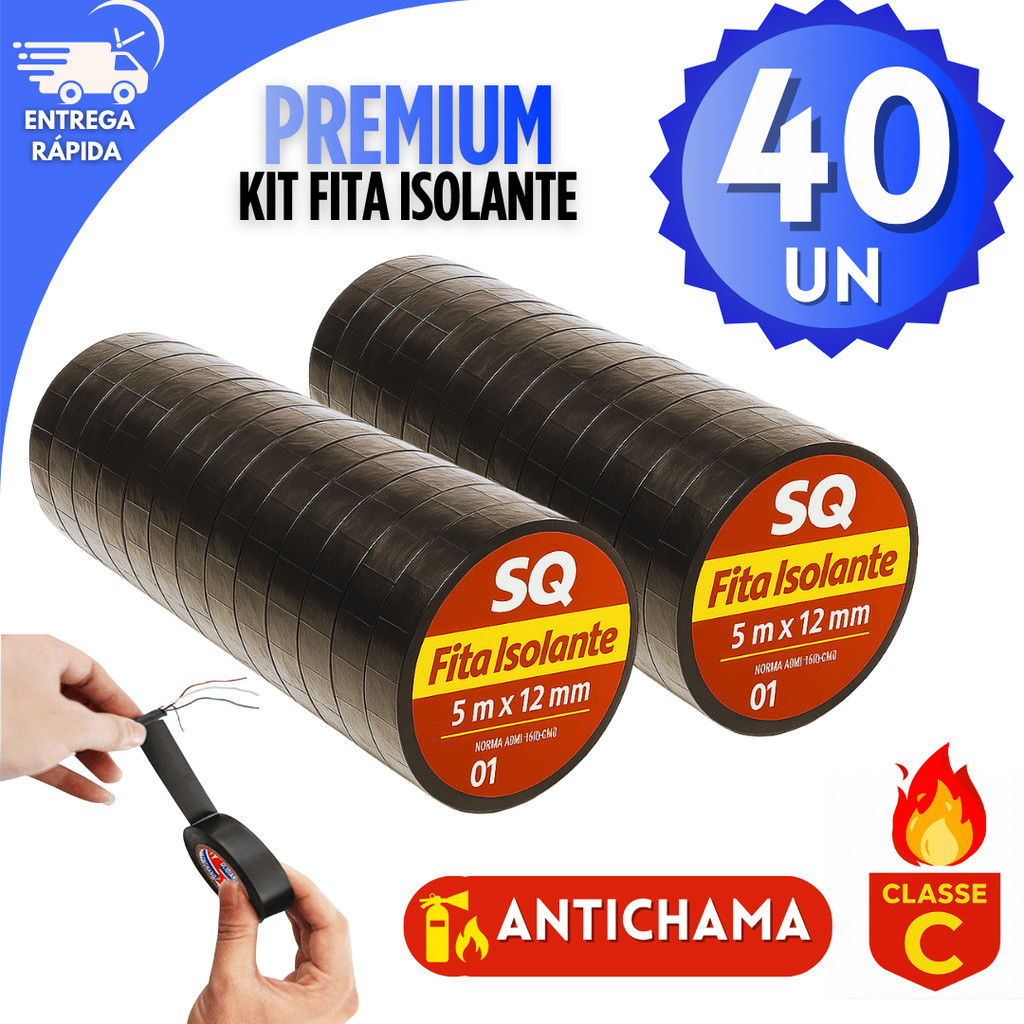 Jogos Até 40 / 30 / 20 / 10 Fitas Isolantes Pretas Antichama Classe C Resistente a Raios 5m Para Eletricista