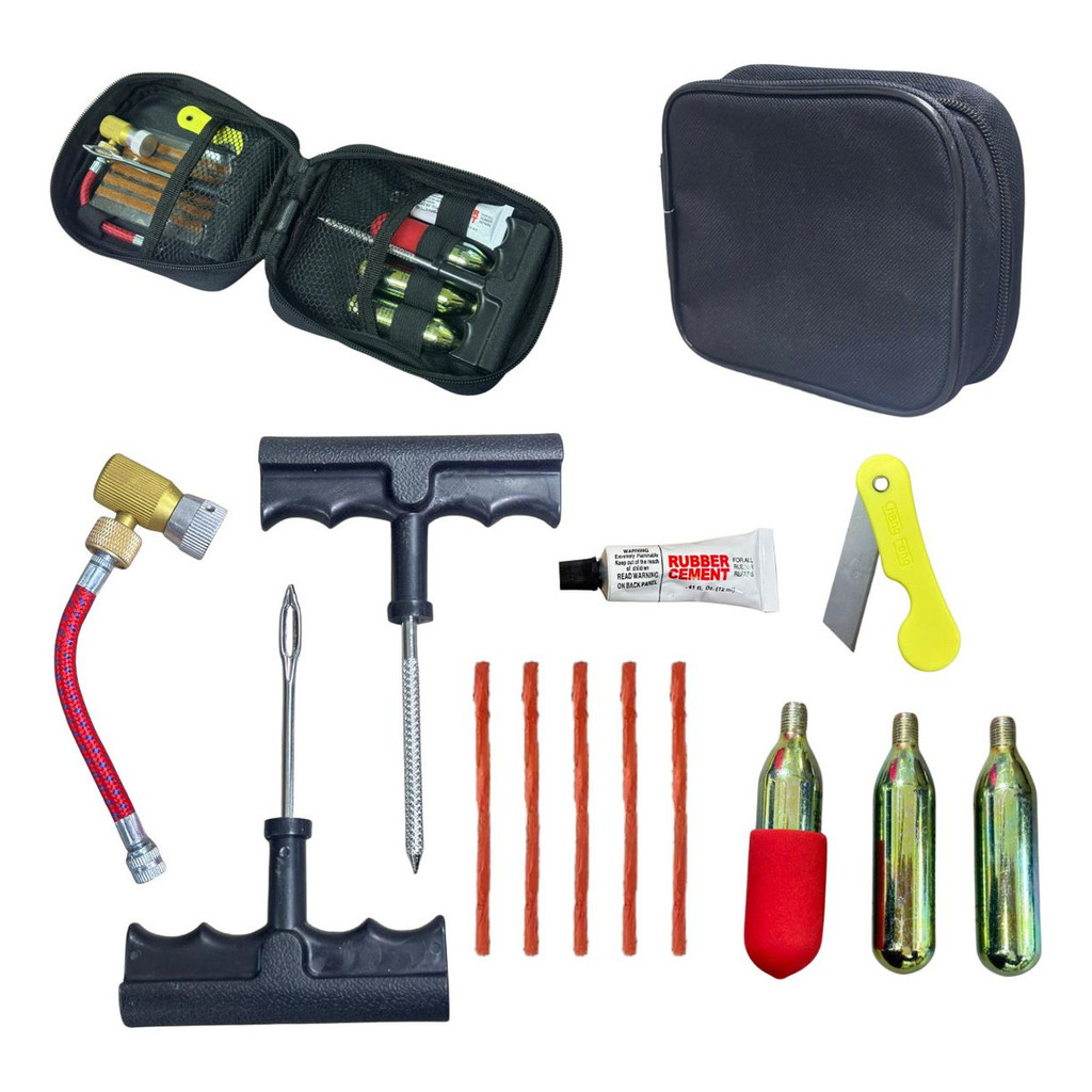 Estojo De Reparo De Pneu 15 Peças Kit Emergência Automotivo Portátil Ideal Para Carros E Motos