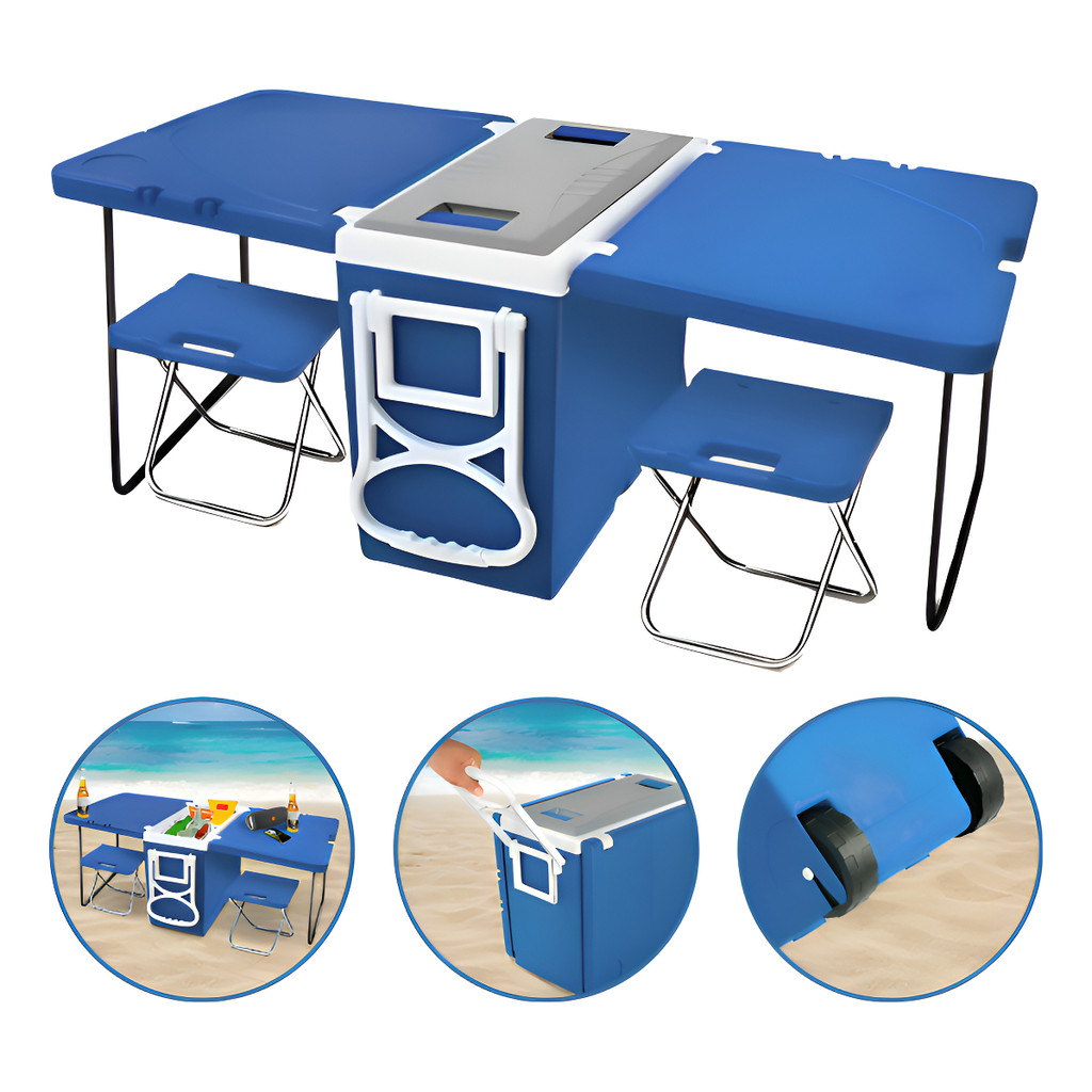Caixa Térmica 32 L Com Mesa E Cadeira Banqueta Praia Camping 5 Em 1 Cooler Chacara