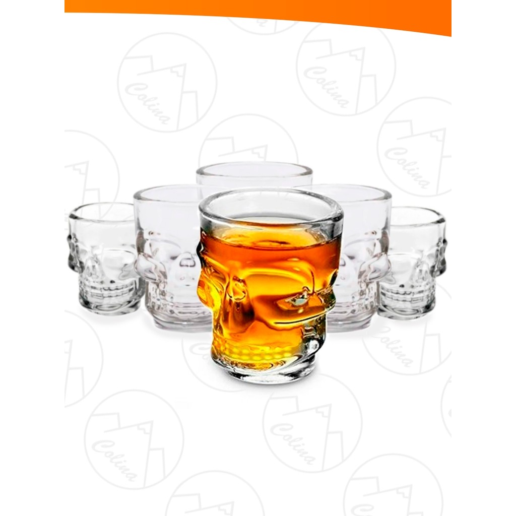 Kit Conjunto 6 Copos De Vidro Caveira Shot Dose Drink 50ML Para Bebidas