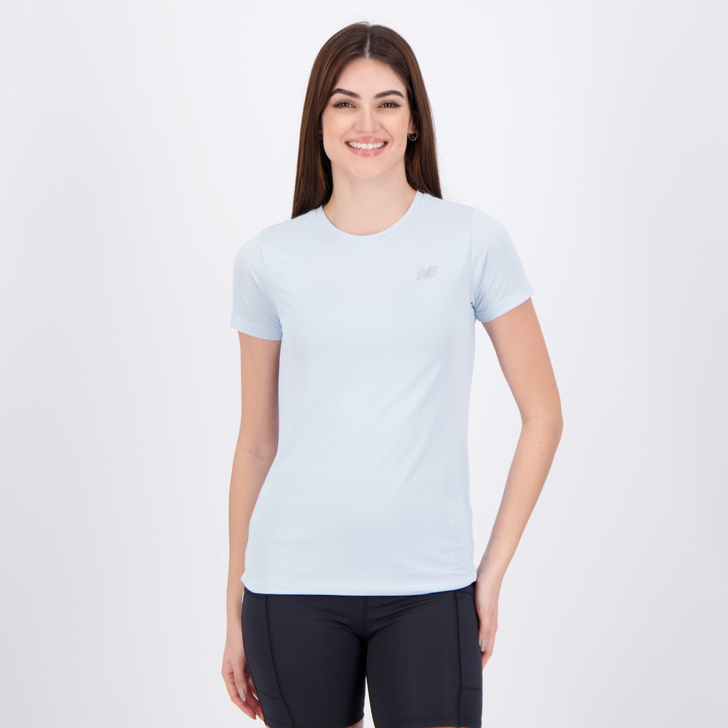 Camiseta New Balance Sport Essentials Feminina Azul em Oferta na Shopee