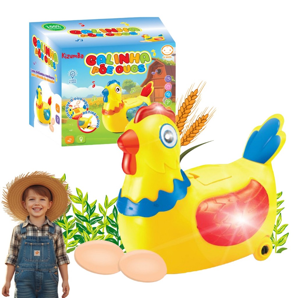Galinha Robô Infantil Anda Bota Ovos Com Luz Som Brinquedo Presente Educativo Amarelo Kizumba em Oferta na Shopee