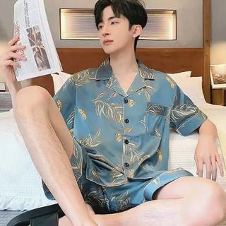 Pijamas masculinos verão gelo seda legal de manga curta estilo fino tamanho grande dos desenhos animados verão juventude