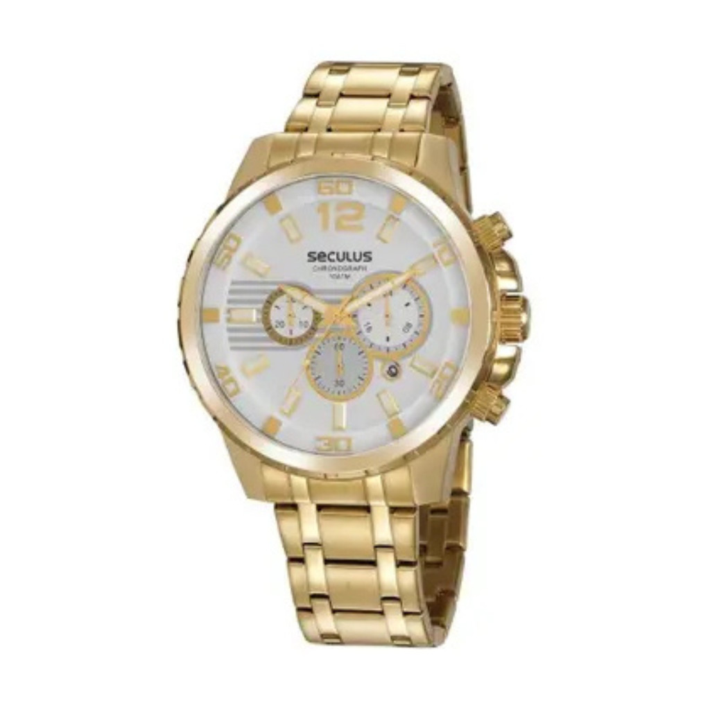 Relógio Masculino Seculus Cronógrafo Dourado Original