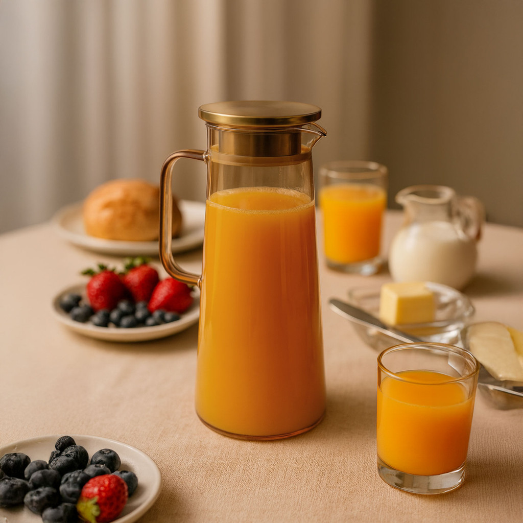 Jarra Vidro Borossilicato Ambar 1350ml Tampa Inox Vedação Silicone