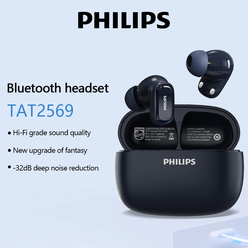 PHILIPS TAT2569 Fones De Ouvido Bluetooth 5.4 AI Redução De Ruído Inteligente Chamada Qualidade De Som Sem Perdas Bateri
