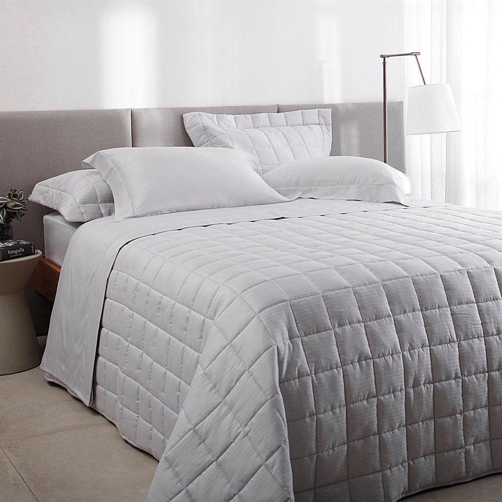 Detalhes do Jogo de Cama Casal Cetim 300 Fios Buddemeyer Damask Stripes 100% Algodão Penteado 4 peças