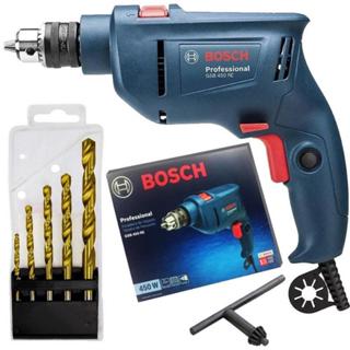 Furadeira Industrial de Impacto 3/8 POL c/ Reversão 450W GSB 450 RE BOSCH+Kit Brocas Aço Rápido 110V em Oferta na Shopee