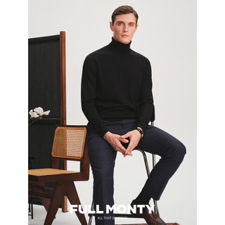 [Lavável à máquina 100% lã] Suéter masculino Casual com gola alta, preto, gola redonda, suéter de inverno