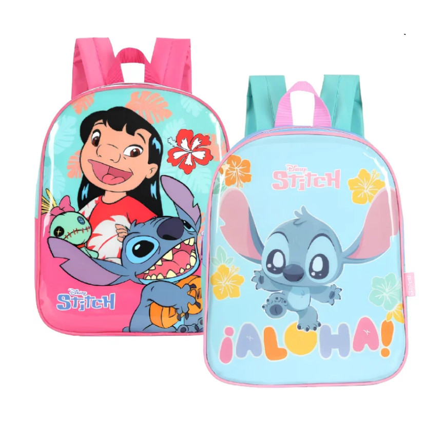 Mochila Costas Stitch Rosa Creche Luxcel Original Meninas Tamanho P em Oferta na Shopee