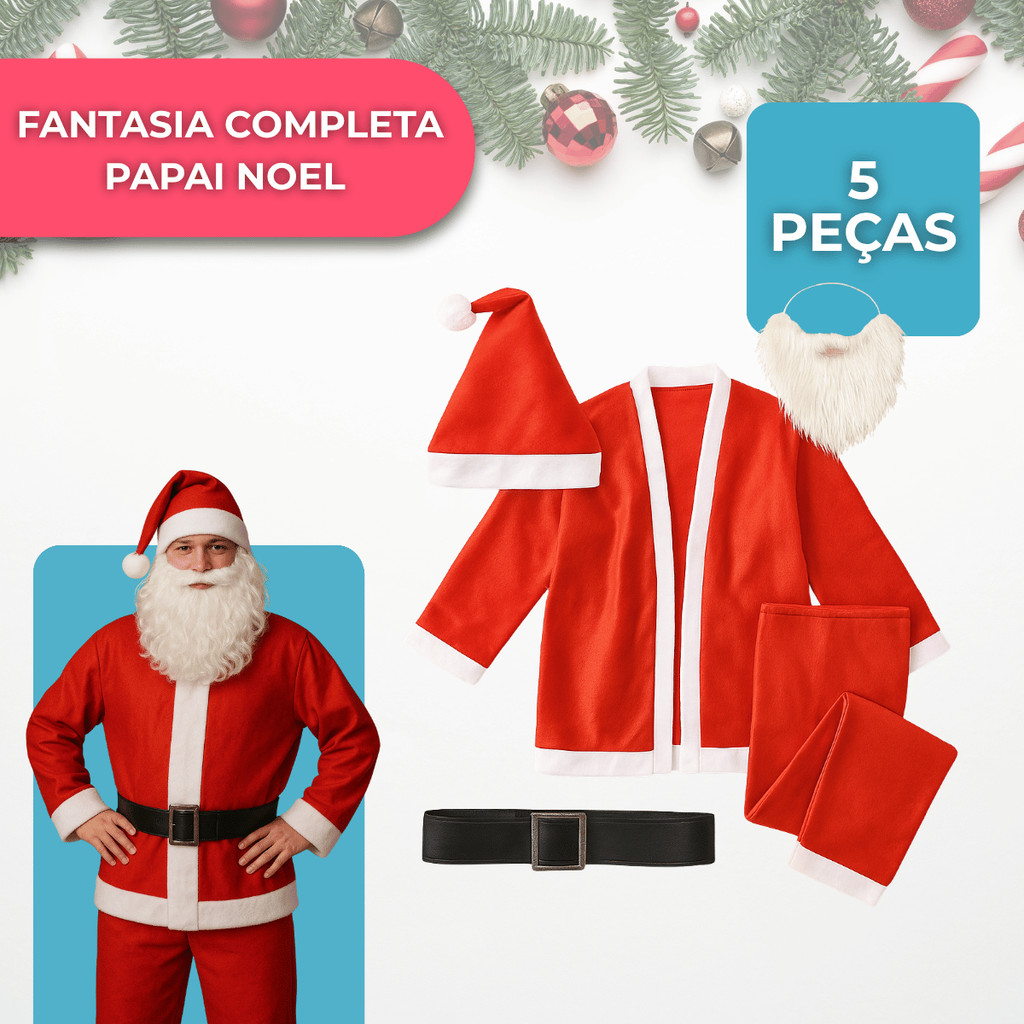 Fantasia Papai Noel Completa Luxo Roupa Natalina Modelo Adulto com Barba Gorro Cinto Festas Cosplay e Natal em Família K em Oferta na Shopee