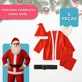Fantasia Papai Noel Completa Luxo Roupa Natalina Modelo Adulto com Barba Gorro Cinto Festas Cosplay e Natal em Família K em Oferta na Shopee