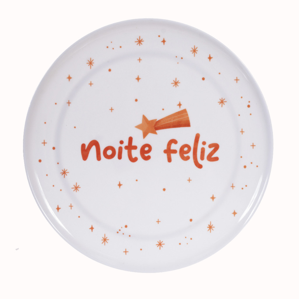 Prato Raso Natal Noite Feliz Melamina Branco Mesa Posta 25cm Bandeja Travessa Petisqueira Mesa Posta