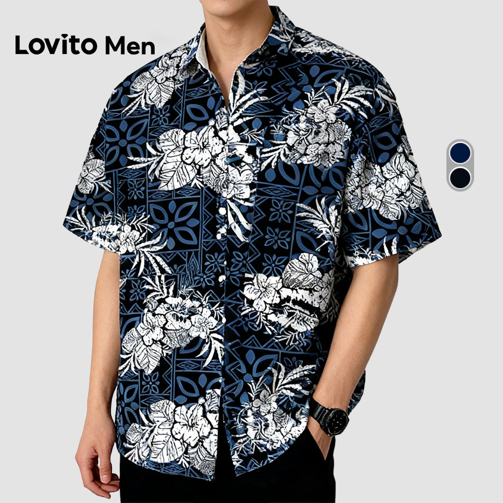 Lovito Men Camisa Casual Primavera/verão Camisa Azul para homens LNE127026 em Oferta na Shopee