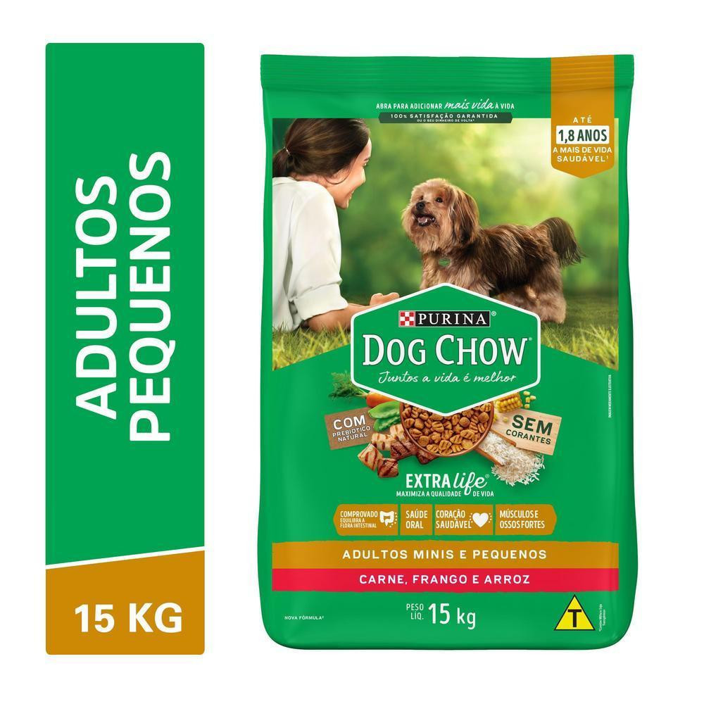 Ração Seca Cães Adultos Minis e Pequenos Frango e Arroz 15kg Dog Chow em Oferta na Shopee