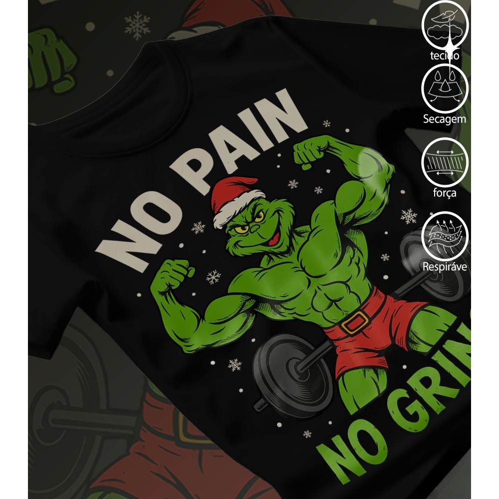 [Camiseta Premium em Algodão Puro]GXG Camiseta Basica Algodão Estampada Unissex Academia Gym Treino Grinch Natal Natalin