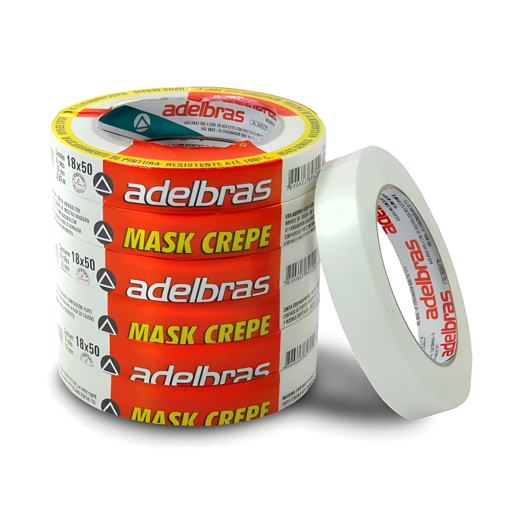 Fita Crepe Adelbras 6 unidades 18mm x 50m alta resistência profissional