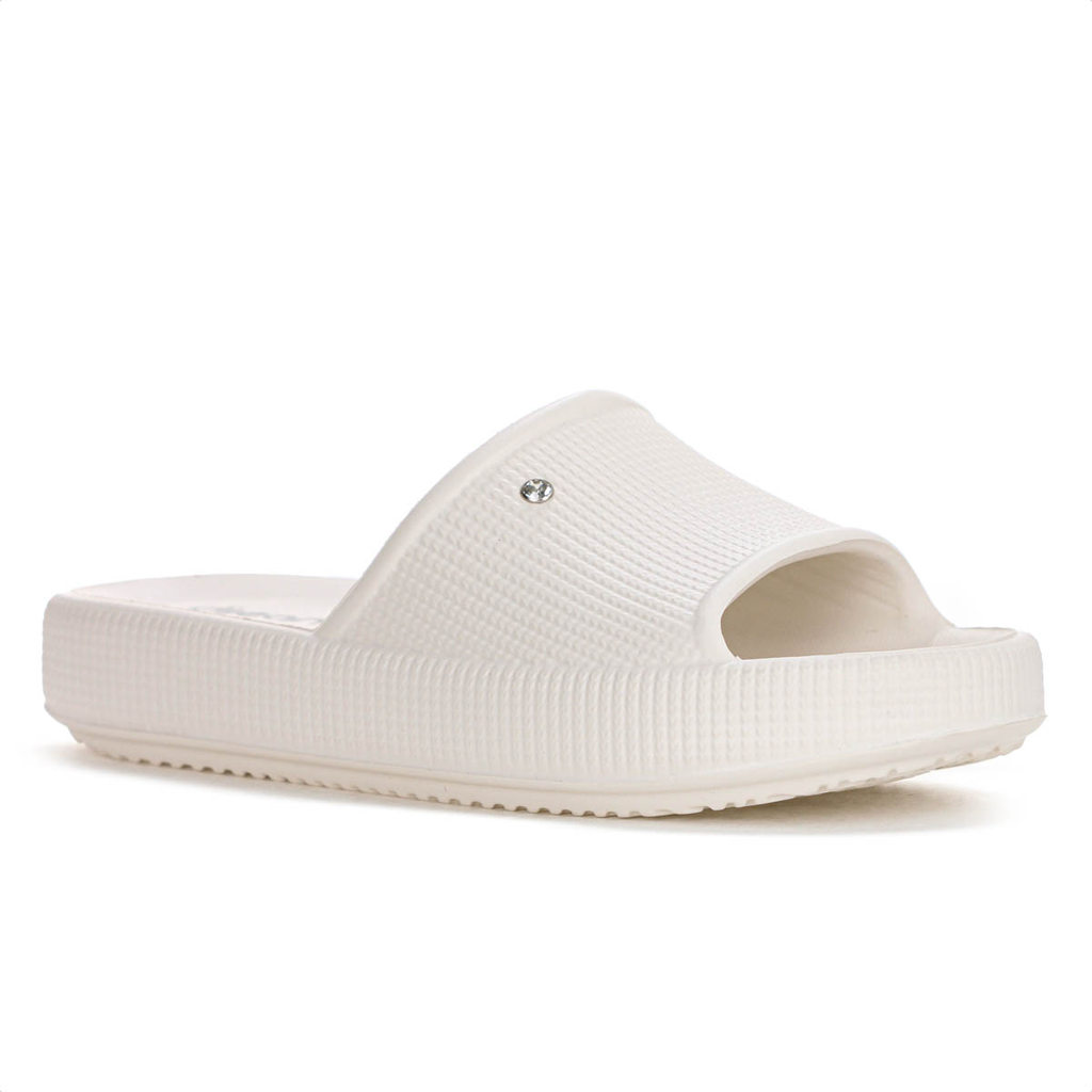 Chinelo Dijean Slide 288 Pingente de Luz Off White - Feminino em Oferta na Shopee