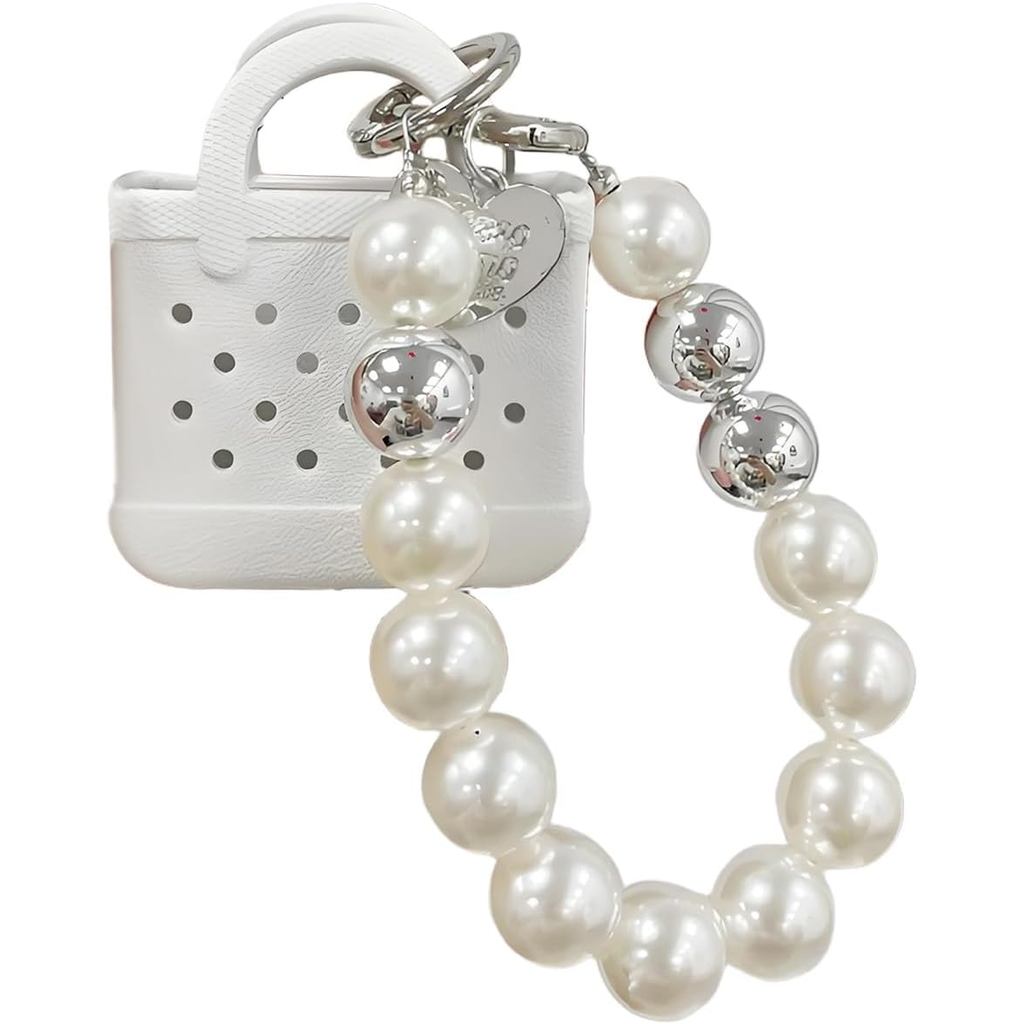 Linda Mini Bolsa De Chaveiro À Prova D'água Com Alça De Pérola , Pulseira Portátil Fofa Para Chaves E Batom , Pequena Mu