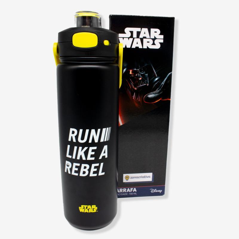 Garrafa Excalibur Star Wars 700ml Garrafa Térmica com Tampa e Trava Preta e Amarela
